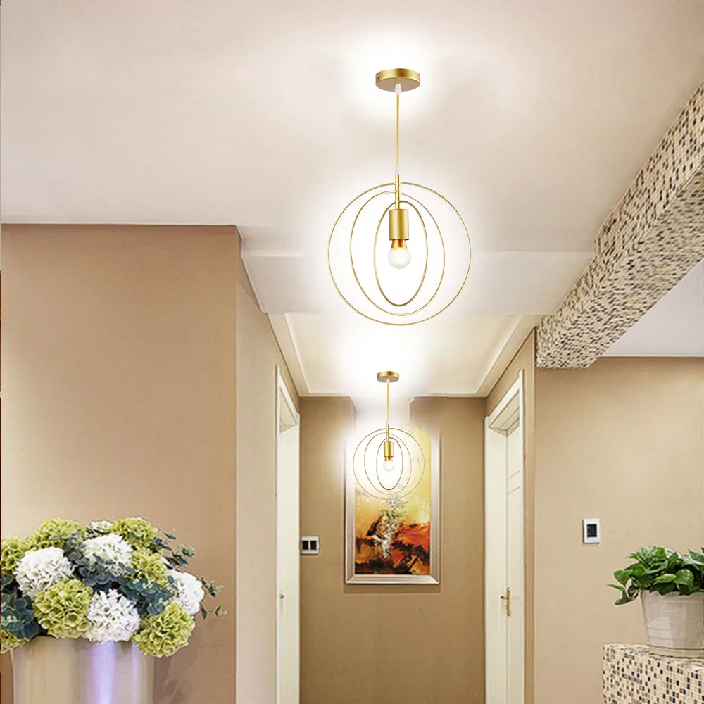 Vintage Antique Golden Circle Pendant Lights Originality Plated Vacuum Modern Led Lamp Bar Counter Hanglamp Simple Metal E27