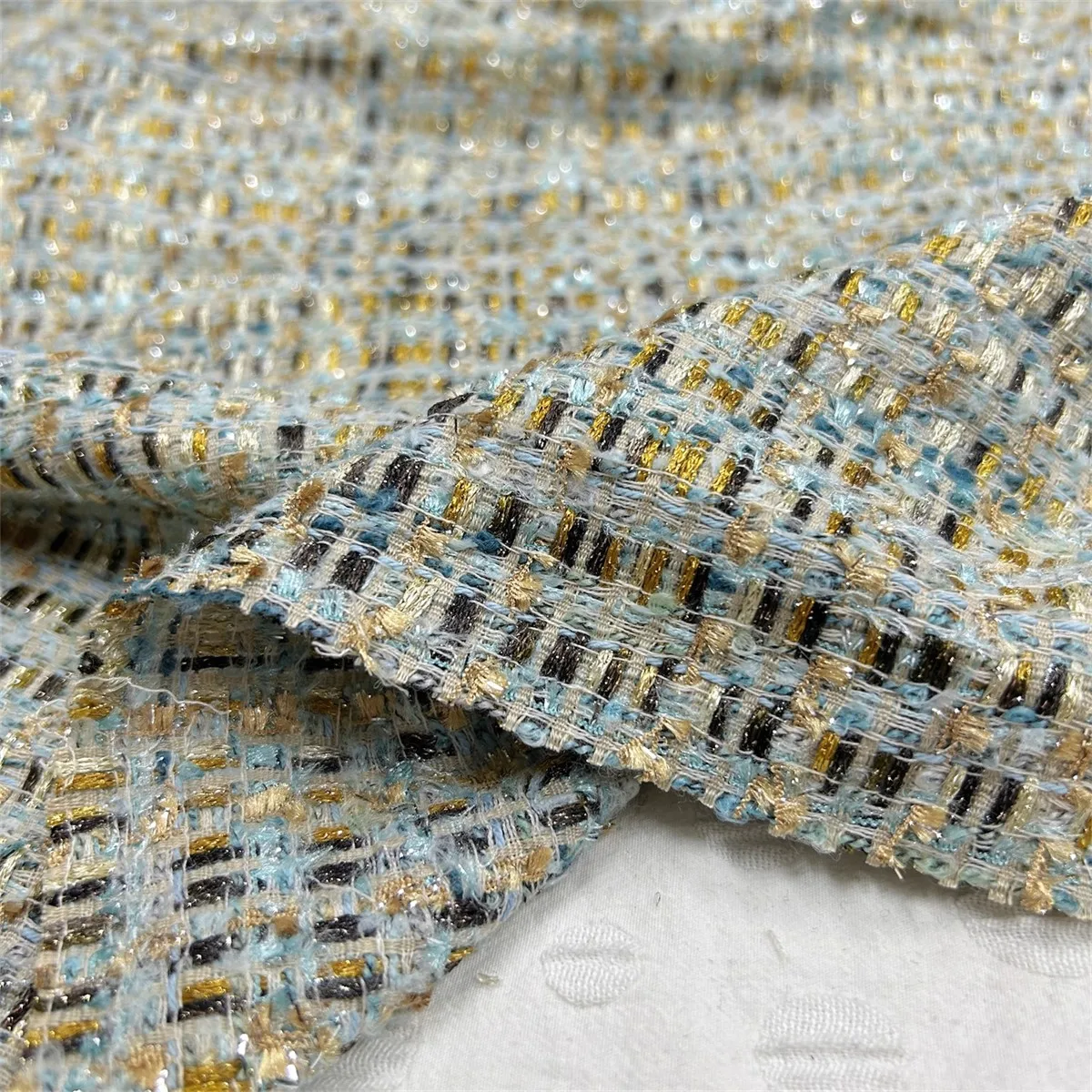 

1yard Light luxury Light luxury wool weaving fabric Coarse flower small fragrant wind tissu Designer jacket fabric for clothing