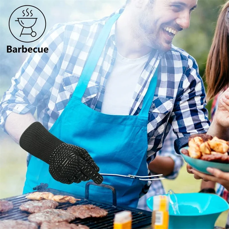 Guanti da barbecue 1472 ° F Guanti da forno ignifughi resistenti al calore Guanti lunghi in silicone Guanti da griglia per affumicatore da cucina