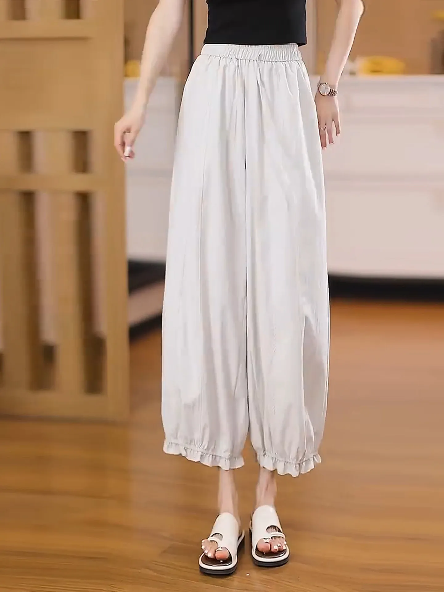 Casual Ice Silk Quick Dry Loose High Waist Lantern Pants Women Summer Thin Flower  Loose Fit Breathable Comfortable Lante...