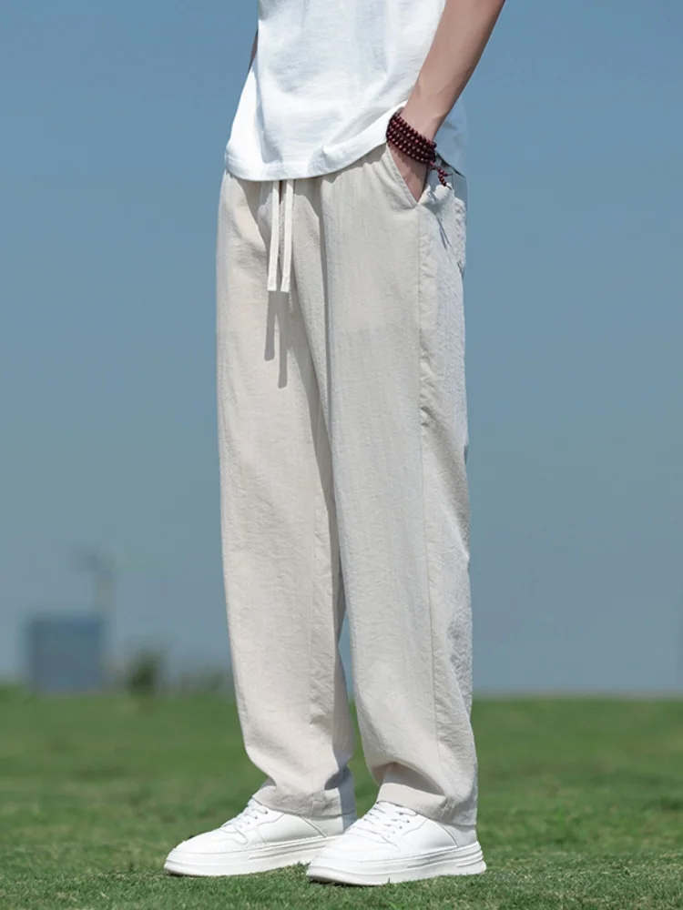 

Outdoor Sun Protection Ice Silk Men's Summer Loose Straight Leg Pants Drapey Wide Leg Long Cotton Linen Trousers