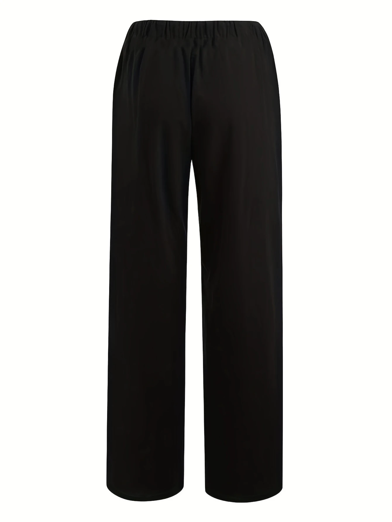 Plus Size Solid Drawstring Wide Leg Pant Casual High Waist Pants For Spring Summer Women\'s Plus Size Clothing