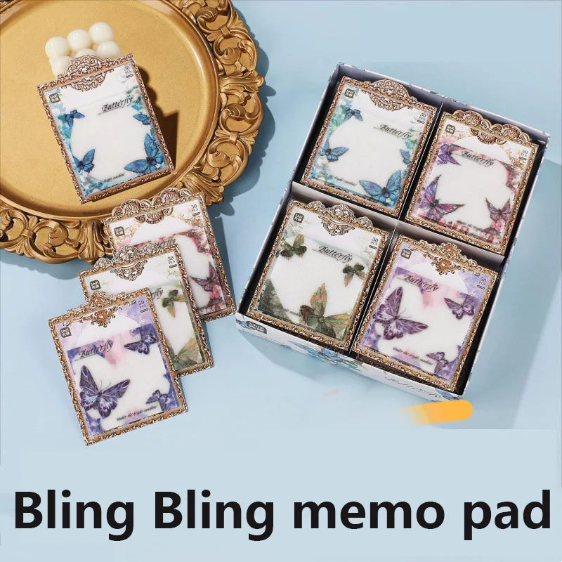 卸売36パック-ブリングメモパッド-付箋-中国風-蝶柄-透明-トゥドゥリスト-ステッカー用紙-オフィス・家庭用アイテム