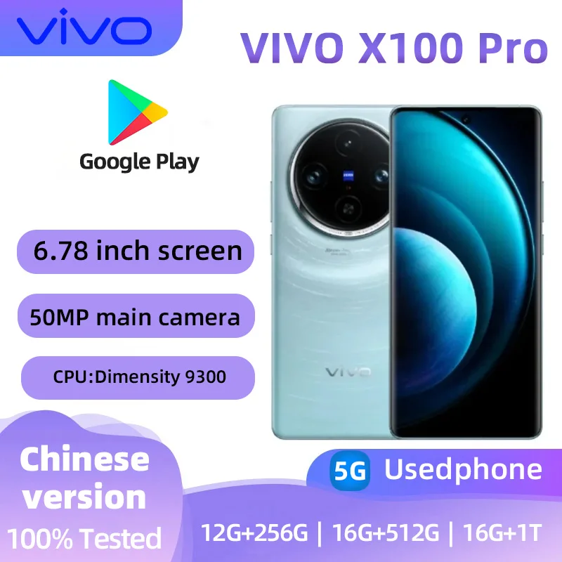 Vivo X100 Pro 5g SmartMobile Phone Android CPU Dimensity 9300 6.78inches Screen ROM 256GB 100W Charge 50.0MP Camera used phone