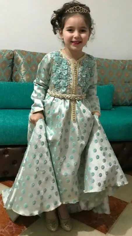 Wedding Outfits collection flower girls dresses Baby Girl 2023 sage moroccan caftan little princess birthday communion gown