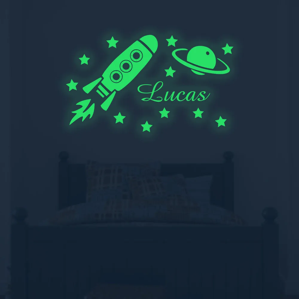 1PC Cool Luminous Rocket Customizable Text Decal Removable Vinyl Mural Poster A gift for a friend Custom Name Wall Art MURAL