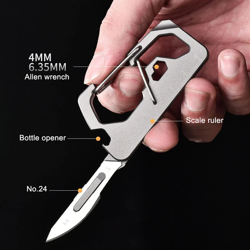 Titanium Alloy Folding Knife Multifunctional EDC Tool Portable Keychain Bottle Opener Hexagon Wrench Phillips Screwdriver Ruler