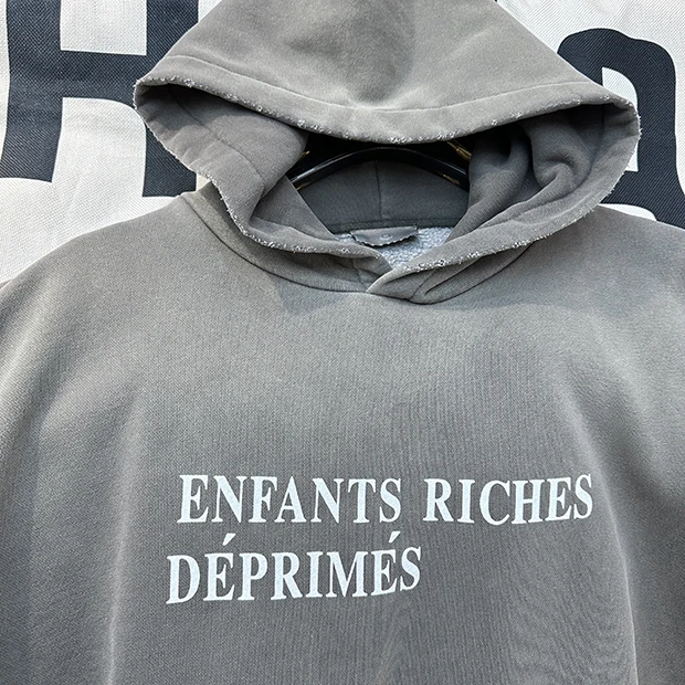 Grey Gradient Tie Dyeing Enfants Riches Deprimes Hoodies Fleece Washed Letter Vintage High Streetwear Men Women ERD Sweatshirts