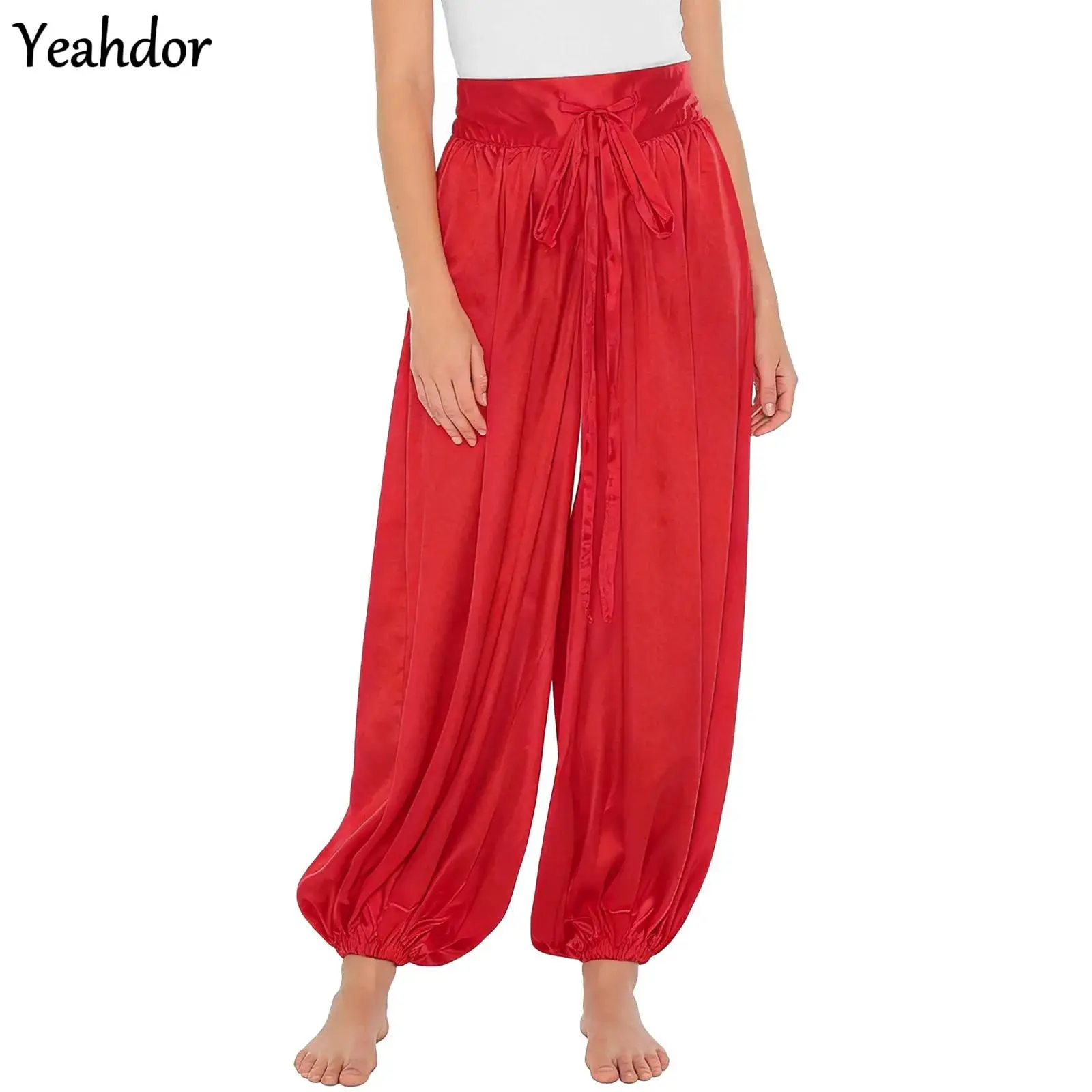 

Masquerades Halloween Belly Dance Tribal Harem Pants Women Egyptian Princess Lantern Pants Drawstring Waist Loose Satiny Trouser