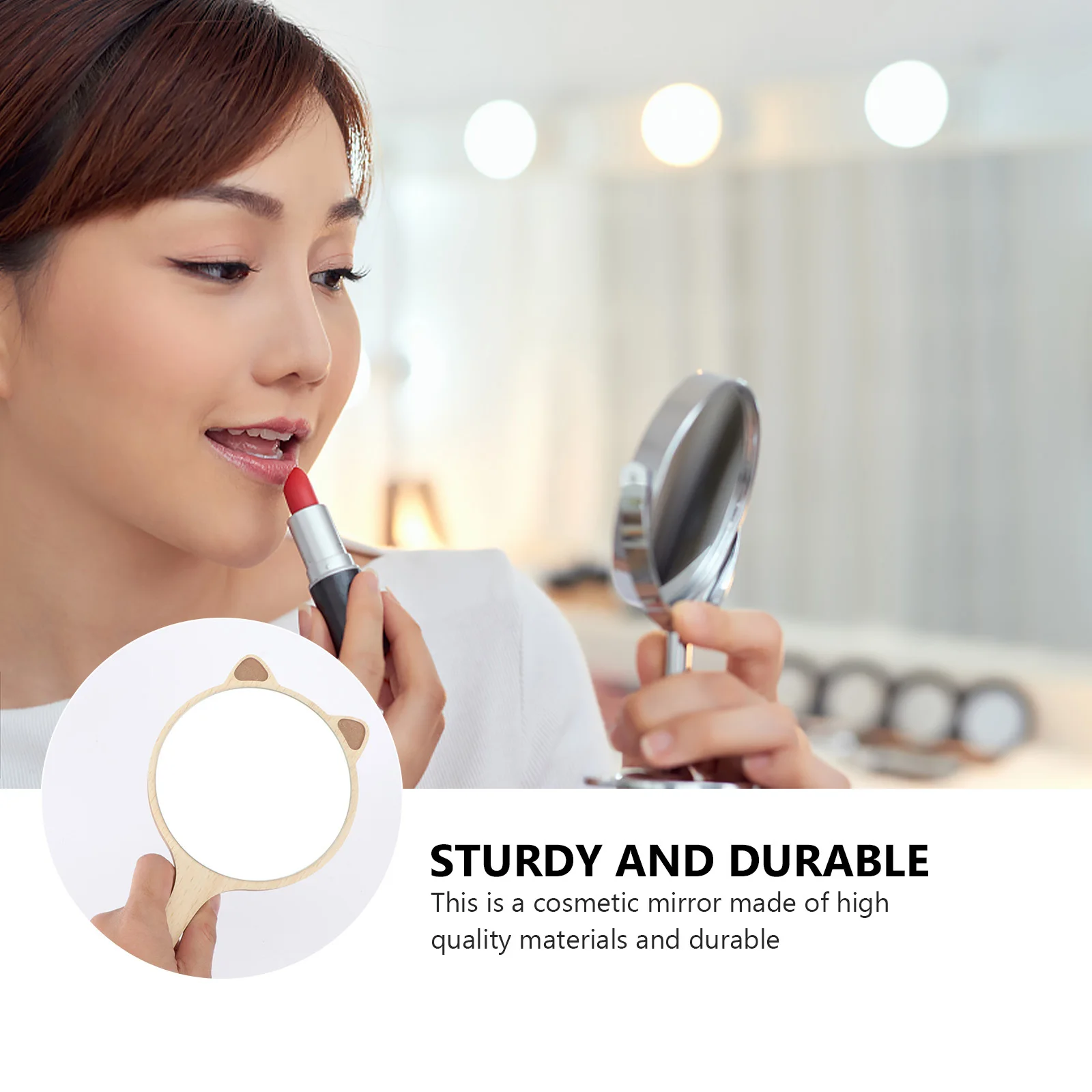 Schminkspiegel Hand Holz für kleine tragbare tragbare persönliche Spiegel Katzenohr Make-up Griff aus Holz