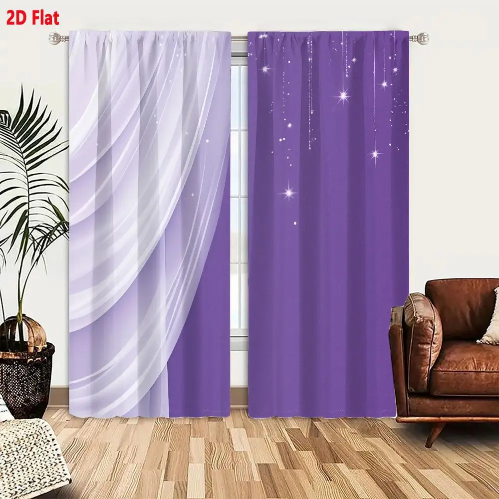 2Pcs Curtains Add 2D Flat Dreamy Ethereal Purple Background With Flowing Sheer Fabric And Sparkling Star Lights Window Drapes fo