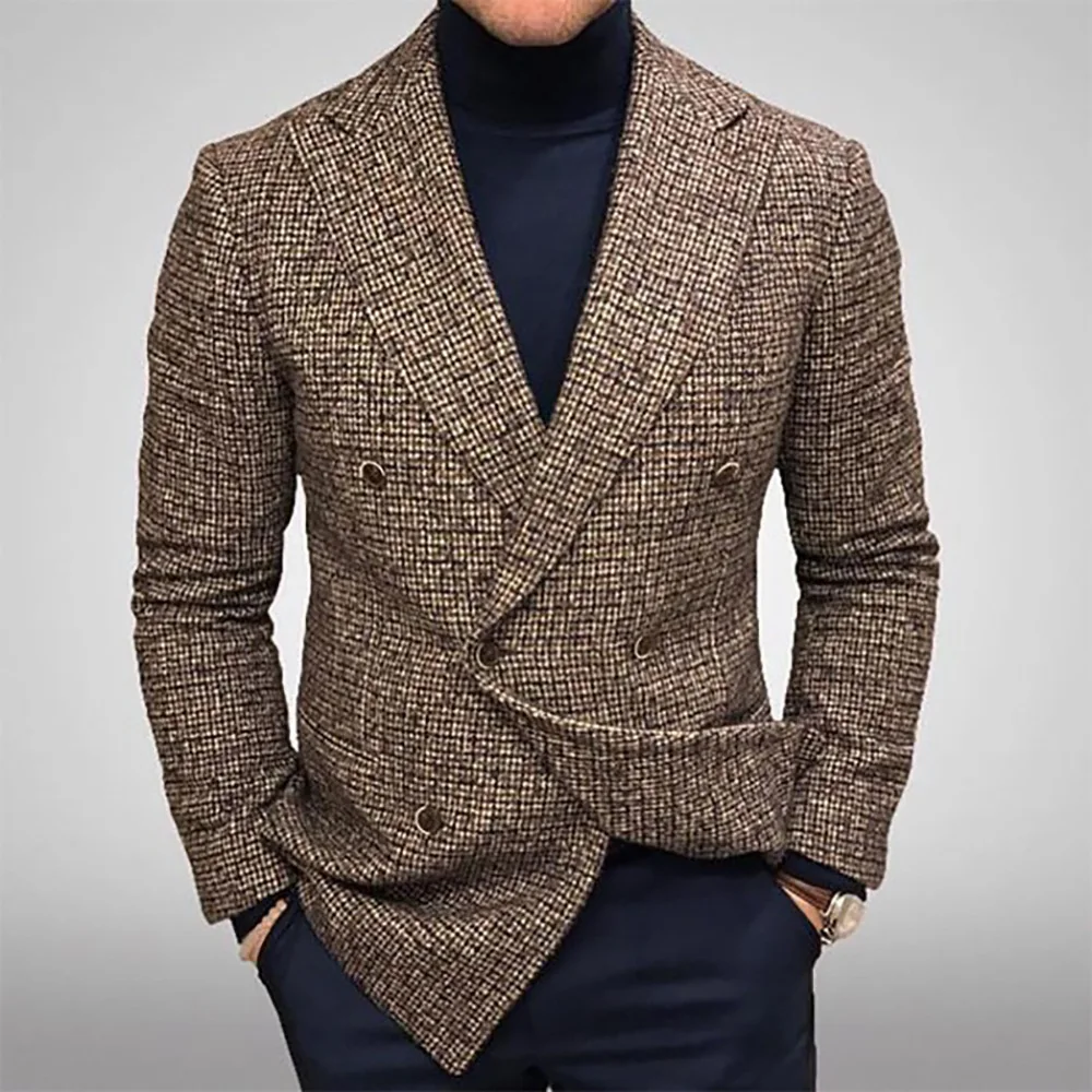 

British Style Men Suit Jacket Business Casual Agentleman Coat Autumn Winter Fashion Vintage Blazer Outerwear Streetwear
