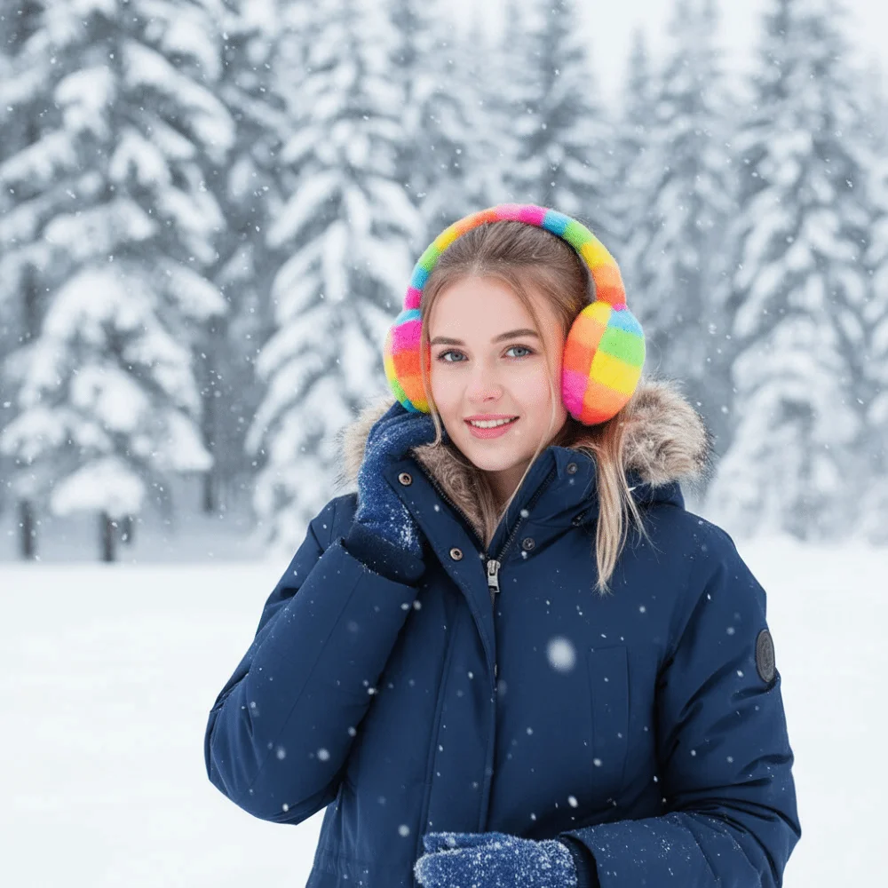 Зимние теплые мягкие наушники, утолщенные защитные наушники, пушистые наушники радужного цвета, антифризные наушники из искусственного меха