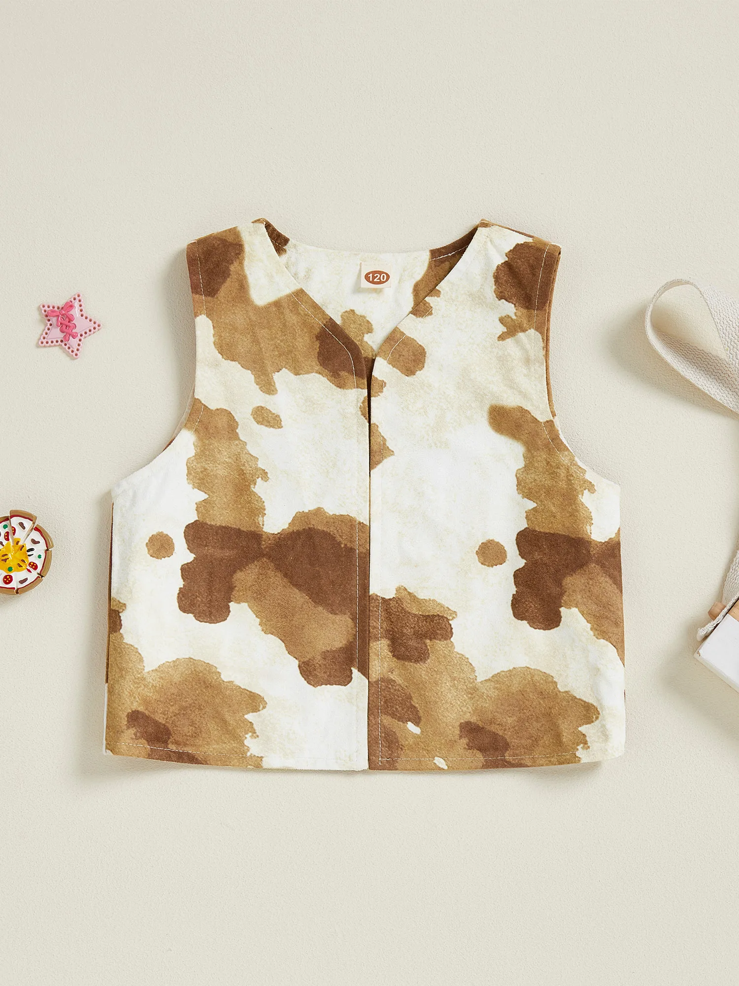 

Children s Camo Print Sleeveless Vest with V Neckline and Open Front for Everyday Playtime Outfit