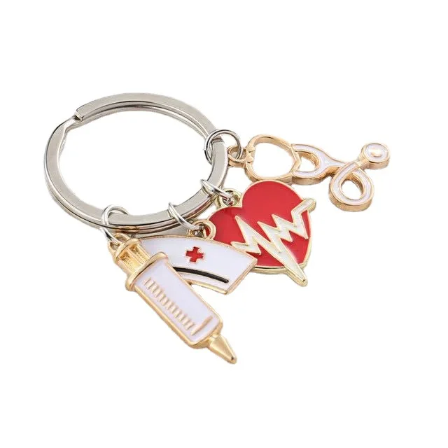 Love Ecg Stethoscope Syringe Nurse Cap Medical Tool Key Ring Nurse Doctor Gift Keychains