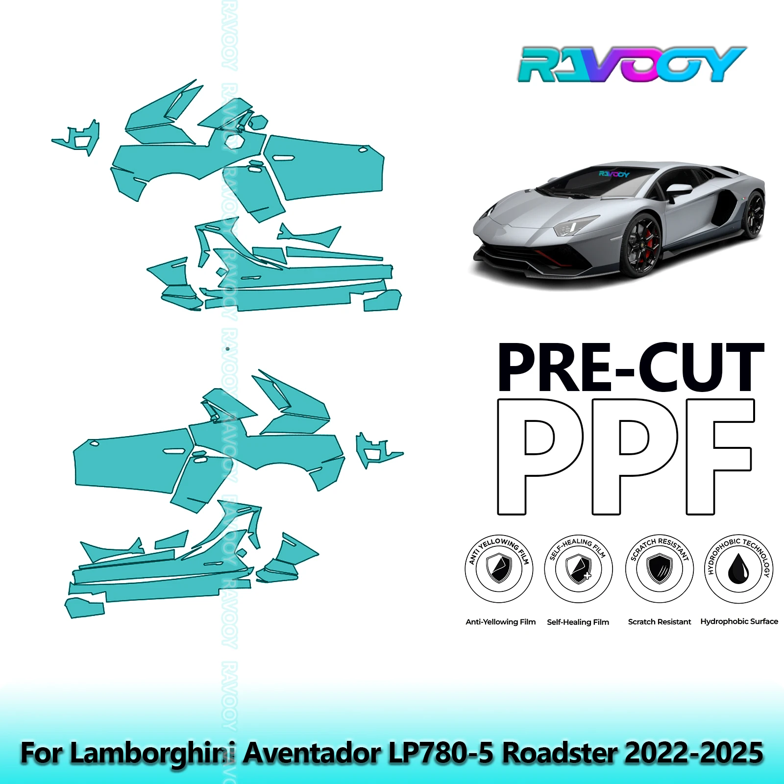 

For Lamborghini Aventador LP780-5 Roadster 2022-2025 8.5mil Pre-Cut PPF Door & A/B Pillar Kit TPU Paint Protection Film Set