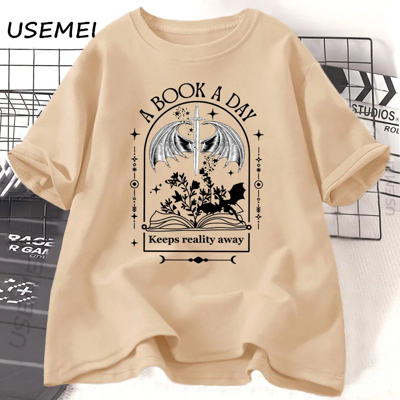 A Day Dragon T Shirt Bookish Short Sleeved T-Shirt Book Club Tshirt Fantasy Book Merch Reader Book Lover Clothing Cotton