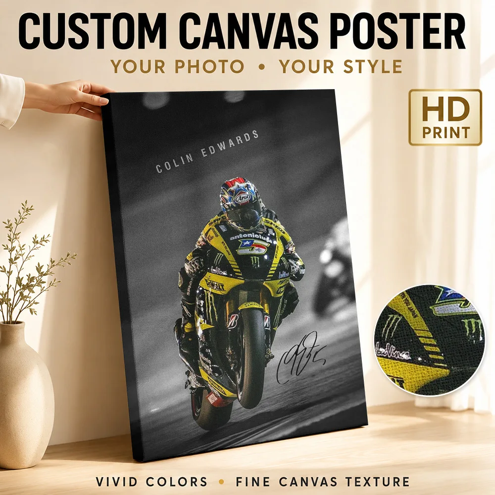 Colin Edwards Motorcycle Canvas Painting Poster Dynamic Graphic Style Wall Art With Personalized Photo For Garage Ideal Fan Gift
