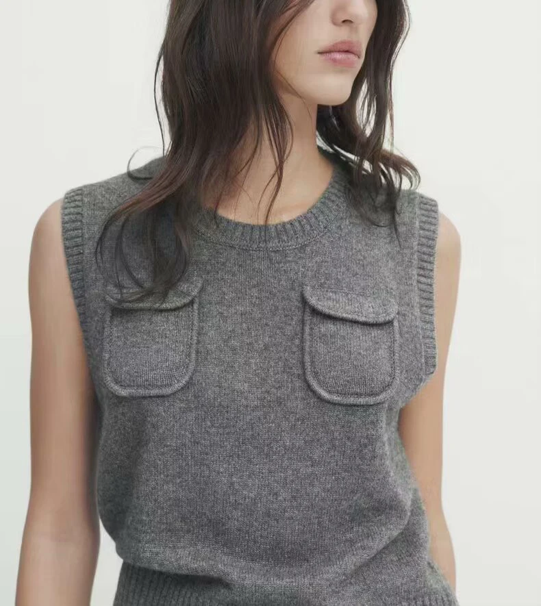 

Spring New Arrival Women's Casual Lazy Sle Knitted Mixed Fiber Vest Inner Wear Polyester Fabric Regular Length Svel