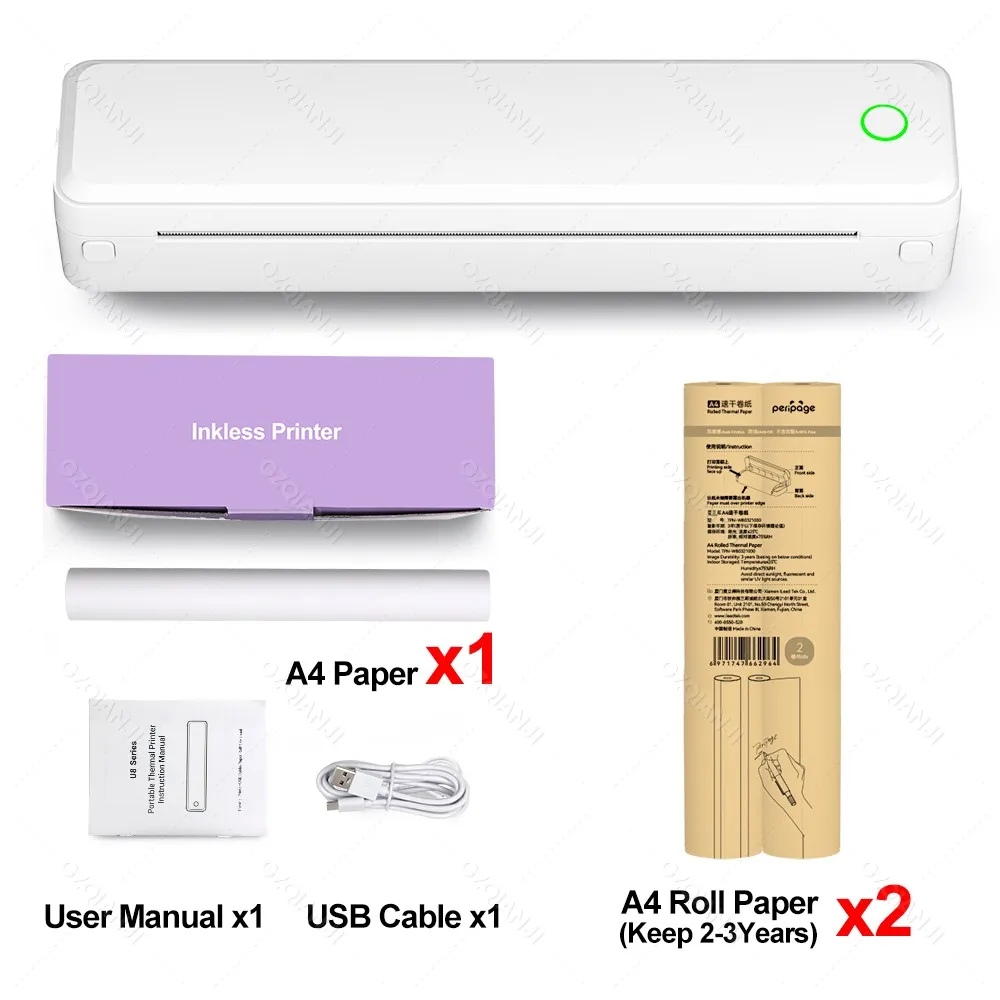 U8 Portable A4 Thermal Printer 210mm 216mm USB Bluetooth Mobile
