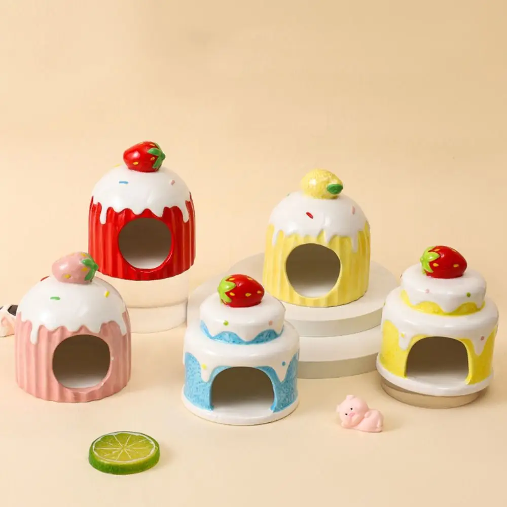 ハムスター造園用品セラミックハムスター巣ケーキ型冷却ペット小さな家かわいいクリエイティブハムスターベッド夏