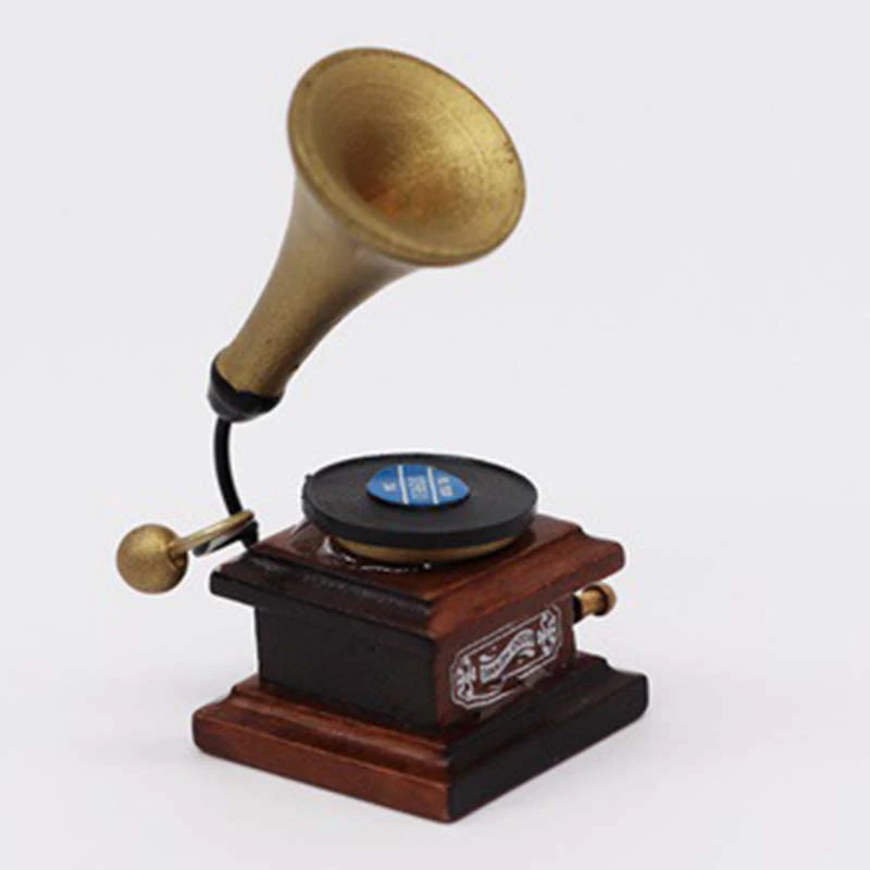 1:12 Dollhouse Miniature Furniture Vintage Phonograph Gramophone Record Player Old-Fashioned Dollhouse Accessories