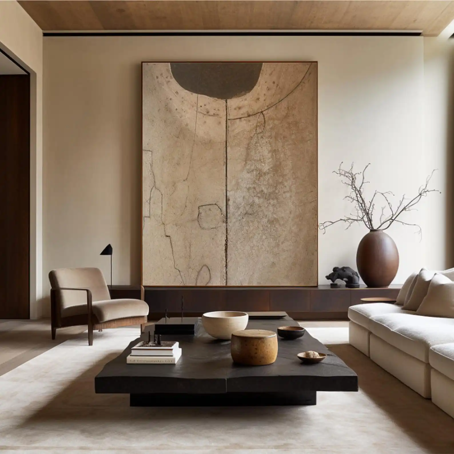 Mhemy Super Large Brown Abstract Hand Painted Painting Beige Wabi Sabi Art on Canvas Brown Canvas Art Minimalist Wall Decor
