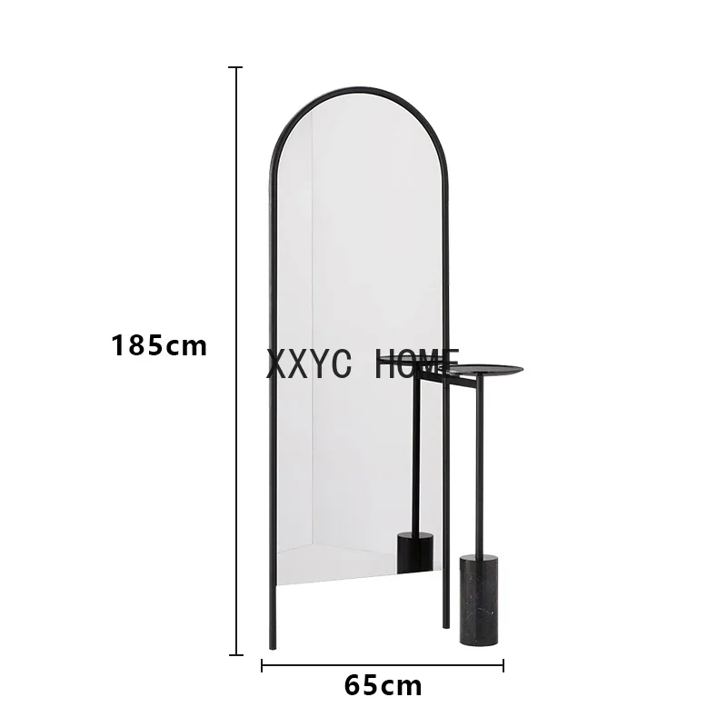 

European-Style Stainless Steel Arch Bathroom Mirror Small Apartment Living Room Floor Dressing Mirror Art Marble Mirror