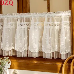 French White Lace Sheer Tulle Short Curtains Living Room Hollow Flowers Embroidery Half Curtains for Kitchen #A597
