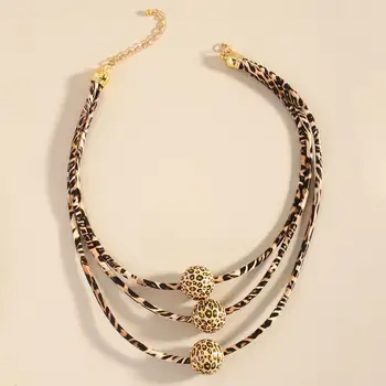 全新復古多層皮革木珠豹紋項鍊,女士時尚個性毛衣鏈配件 10 最佳銷售 豹紋項鍊 - №4