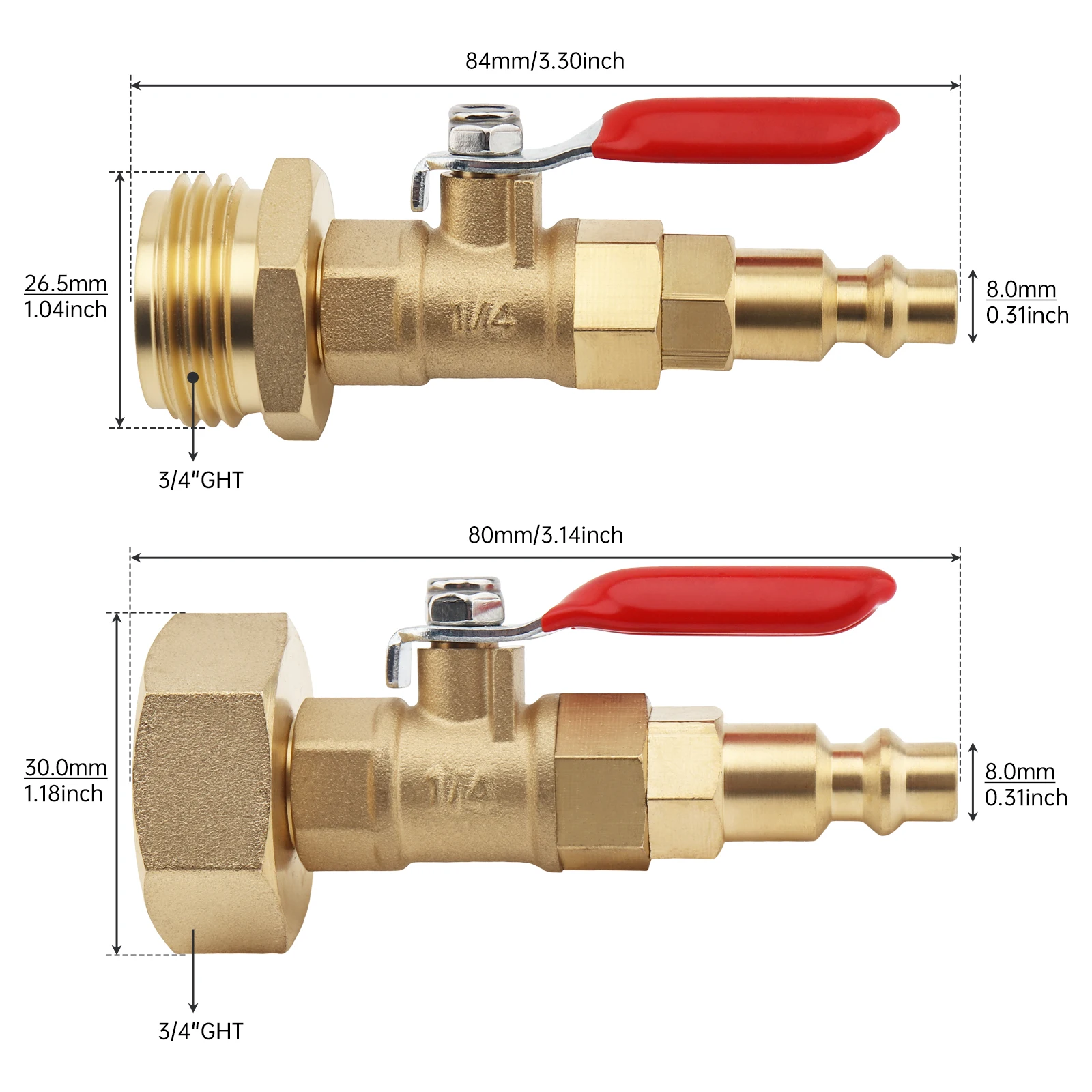 2 pcs Brass RV Winterize Blowout Adapter with 1/4 inch NPT Quick Connect Plug and 3/4 inch Garden Water Hose Threading