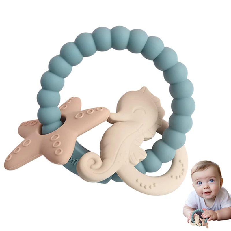 

1pc BPA Free Silicone Teether Marine Animal Rodent Gum Pain Baby Relief Teething Wooden Teether Ring Infant Sensory Toys Gifts