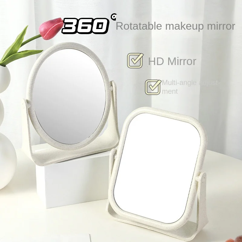 360° Rotating Desktop Vanity Mirror INS-Style Compact Makeup Mirror for Bedroom Dormitory Foldable Adjustable Stand