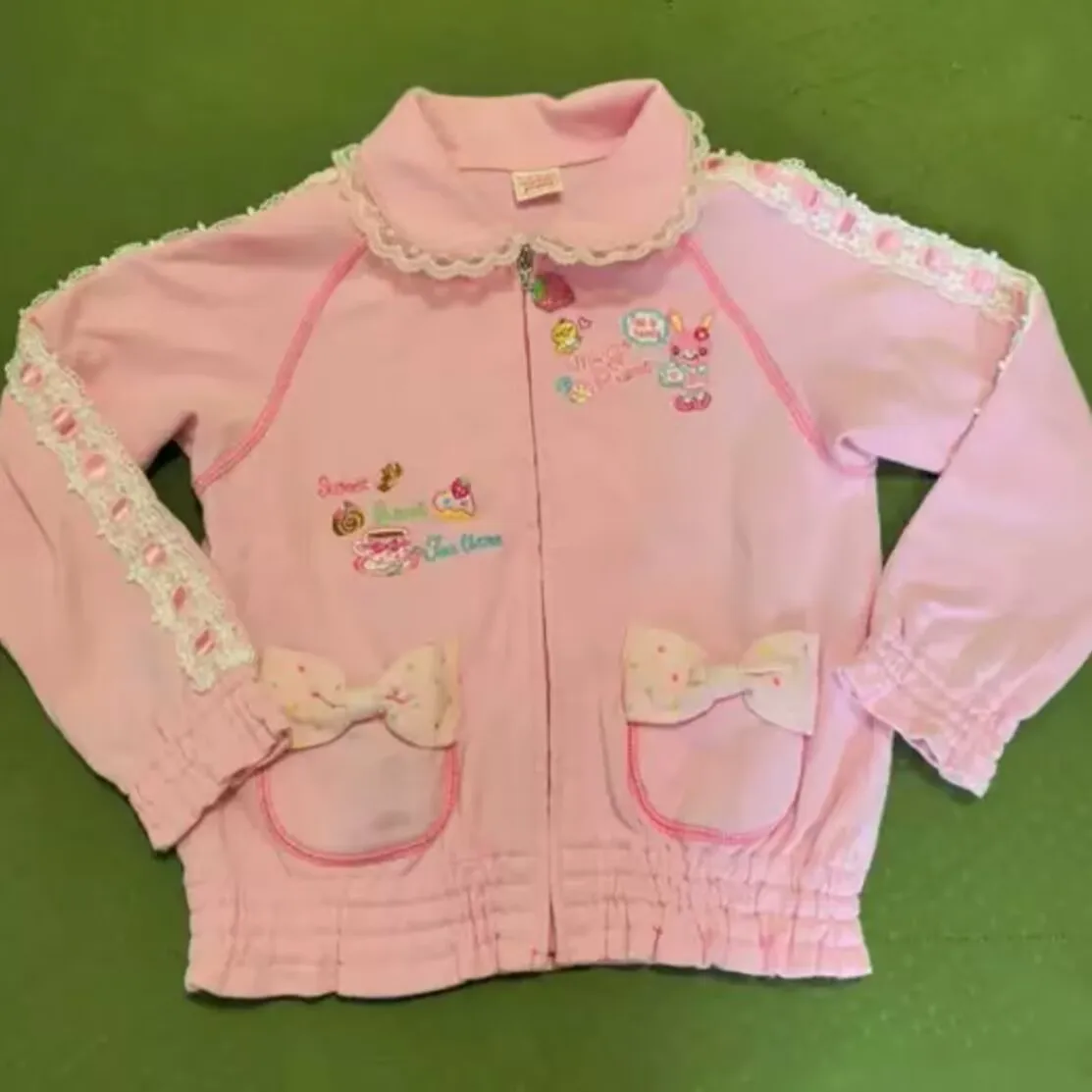 سترات نسائية على طراز هاراجوكو لوليتا سترات جمالية مطرزة برسوم كرتونية وياقة بيتر بان وسحاب معاطف كاواي وردي ضيقة Y2k ملابس علوية