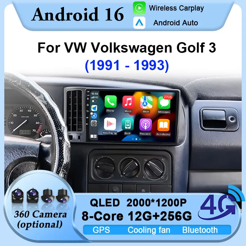 

Android 16 Car Radio For VW Volkswagen Golf 3 1991 1992 1993 LHD Wireless Carplay Multimedia Android Auto Radio 4G BT DSP Stereo
