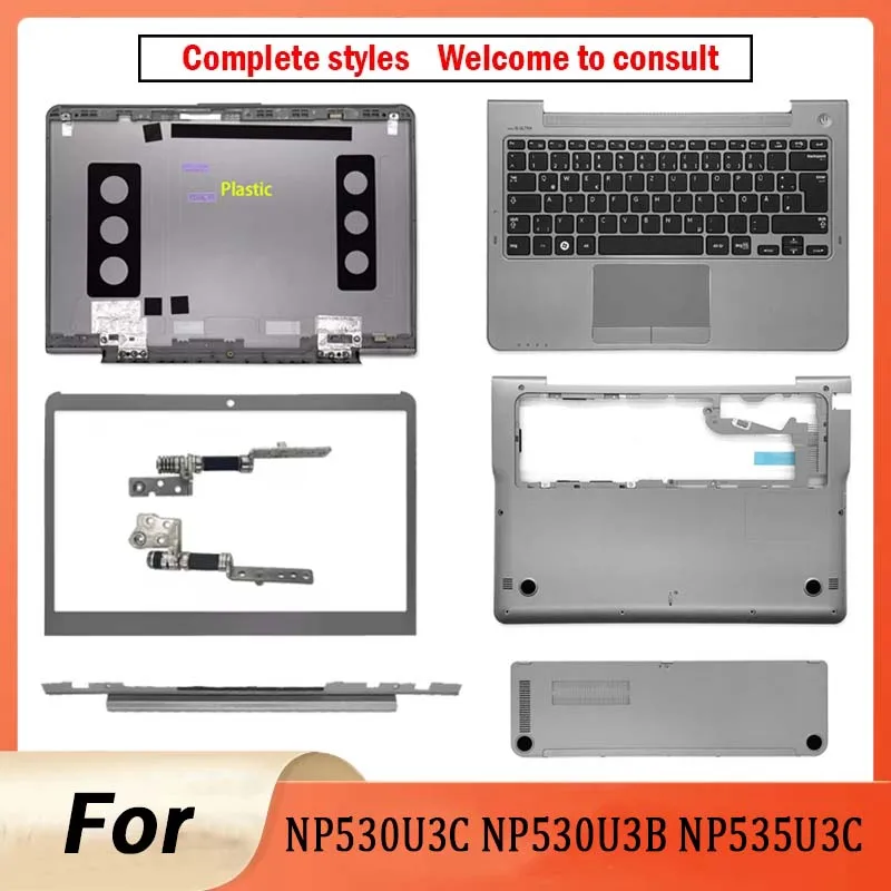 Novo para NP530U3C NP530U3B NP535U3C NP535U3B: Tampa Traseira do LCD, Moldura Frontal, Dobradiças, Palmrest, Teclado, Base Inferior e Tampa Superior para Notebook