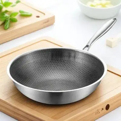 

Stainless Steel Wok Honeycomb Surface Frying Pan Even Heat Distribution No Stick Cooking for Gas Induction Electric Stove