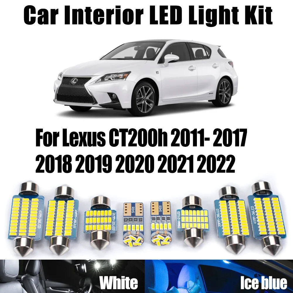 10Pcs Vehicle LED Interior Map Dome Trunk License Plate Light Kit Canbus For Lexus CT200h 2011- 2021 2022 Car Bulb Accessories