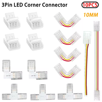 10Pcs 10mm 3Pin LED Corner Connector L/T Shape Solderless Connector WS2811 WS2812b Led Strip Light Transparent Crystal Buckle