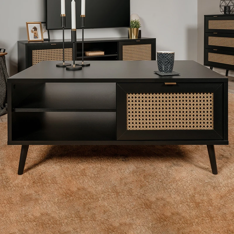 3-deurs zwart hout moderne luxe rotan dressoir buffetkast huishoudmeubilair