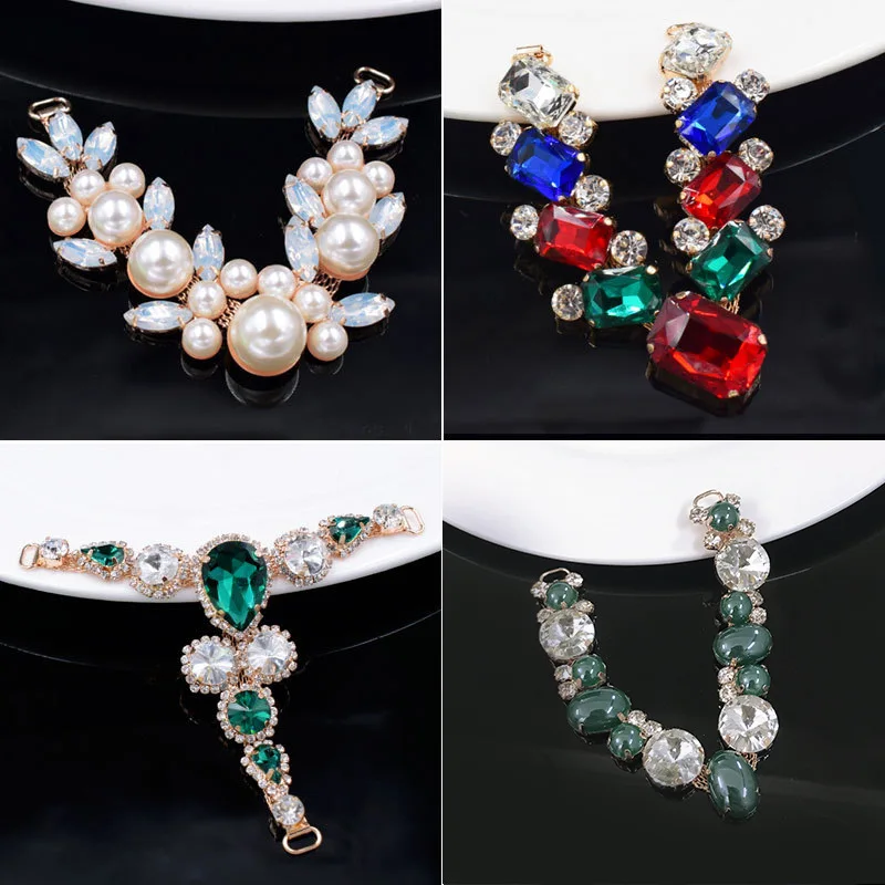 Free Shipping 6 pairs/lot Rhinestone and acrylic Shoe Buckle Apparel Buckle Bridal Bikini Connector Headband Connector LWHB040