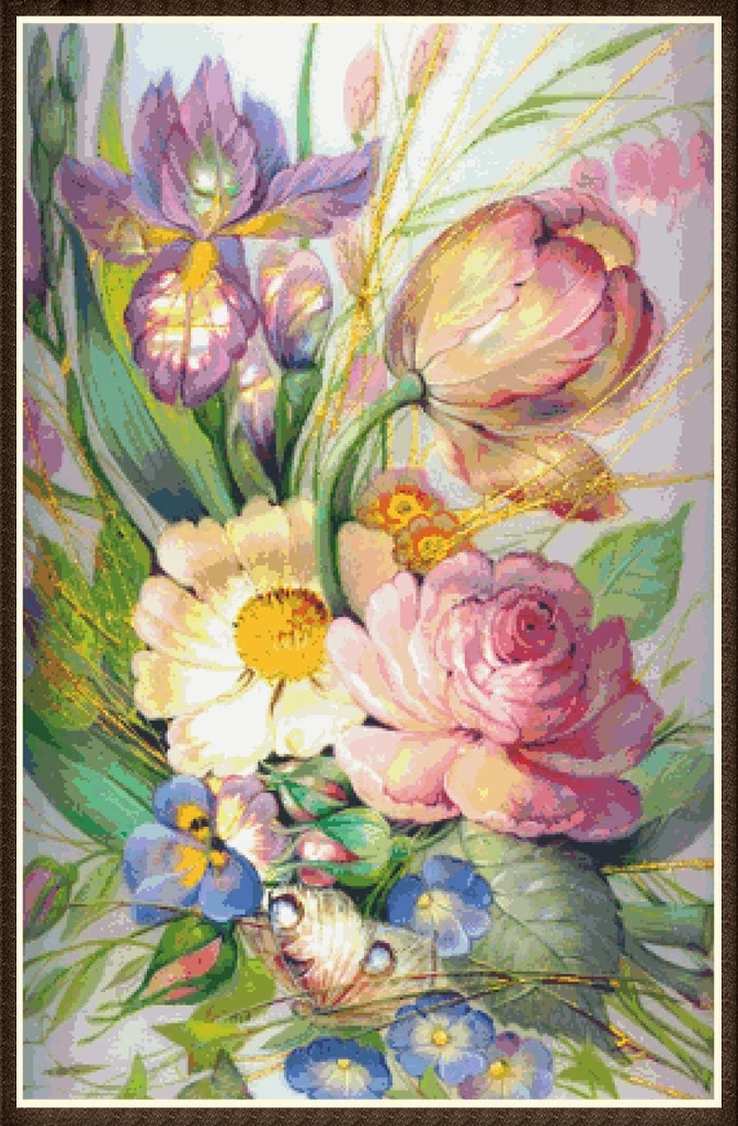 

Garden Flowers Bouquet Sewing kit 18CT 16CT 14CT Unprinted Cross Stitch Kits Embroidery Art DIY Handmade Needlework Home Decor