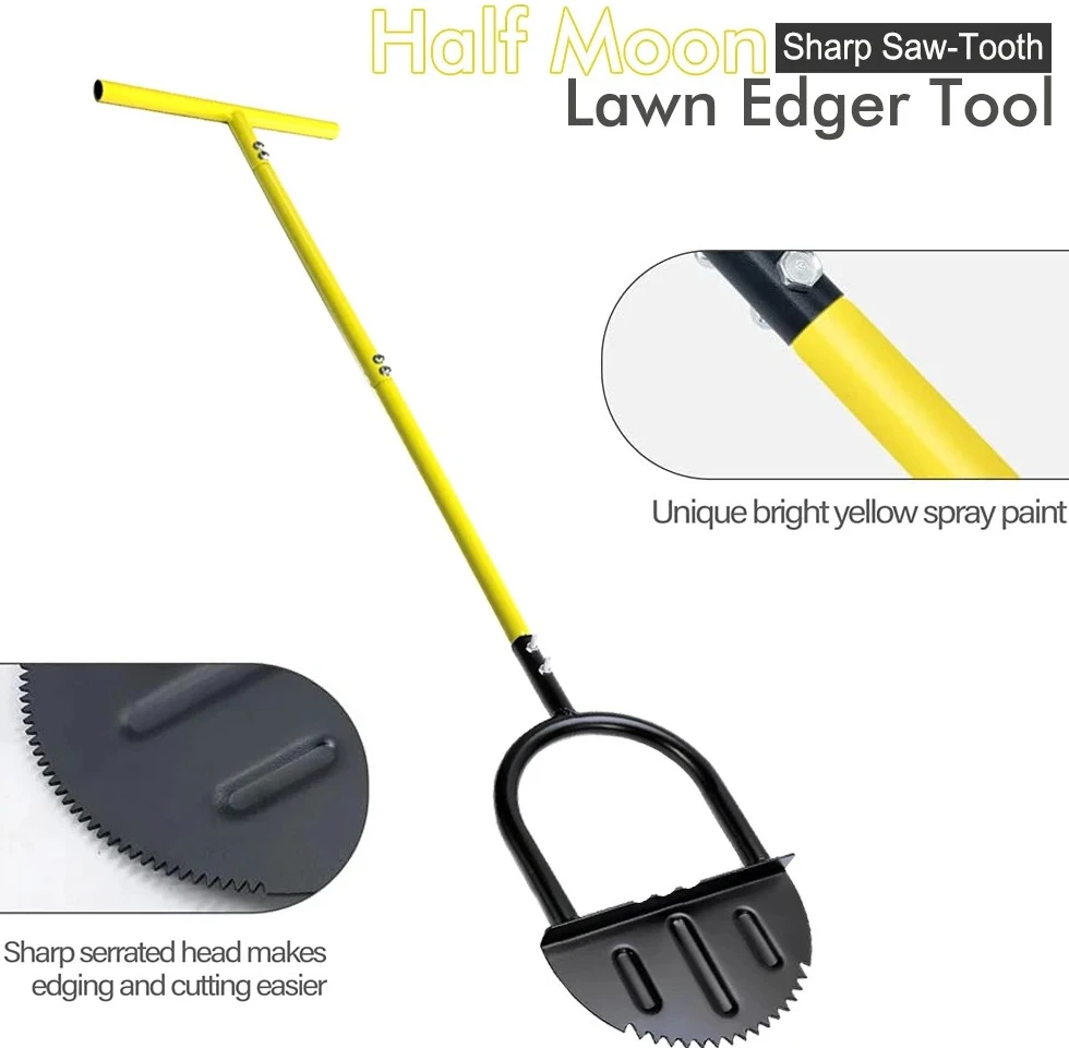Heavy Duty Manual Steel Lawn Edger, Half Moon Shovel with T-Grip Handle for Grass Edging, Gardening & Sidewalk Cutting Tool