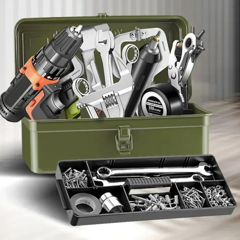 Imagem -02 - Portátil Metal Tool Storage Box Multi Funcional Grande Case Impermeável Acessórios Eletricista Profissional