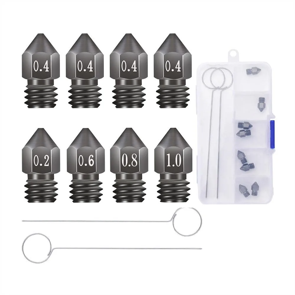 

8Pcs 3D Printer Hardened Steel MK8 Nozzles, 0.2-1.0mm with Storage Box, Compatible with 1.75mm Filament