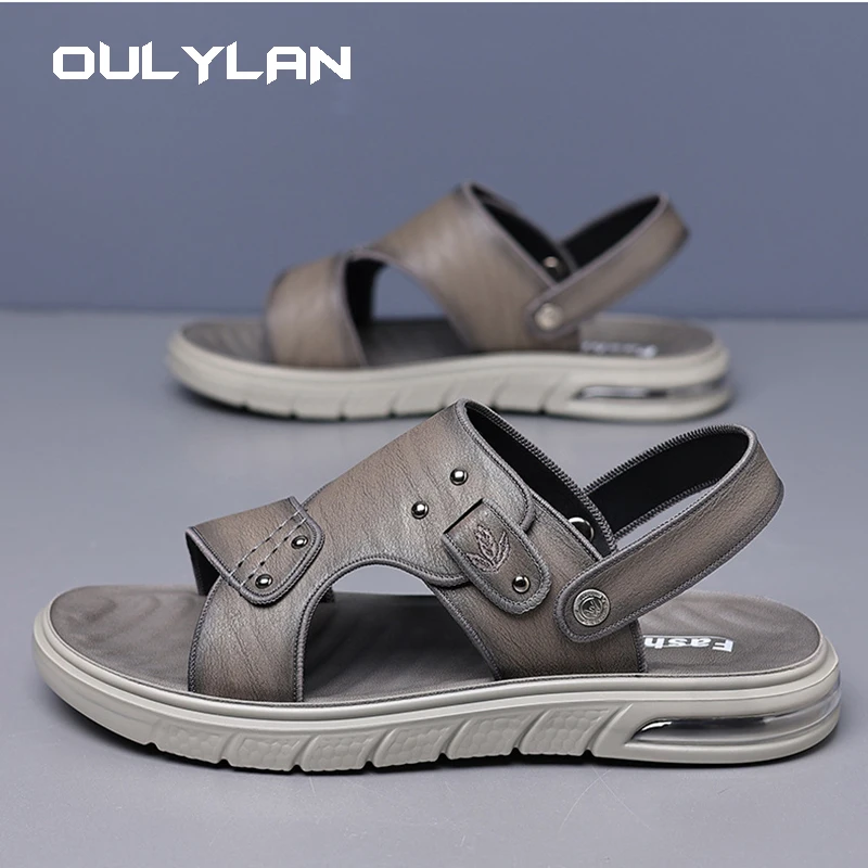 

Big Size Men Cowhide Sandals Summer Classic Men Shoes Slippers Soft Sandals Men Roman Comfortable Outdoor Walking Footwear