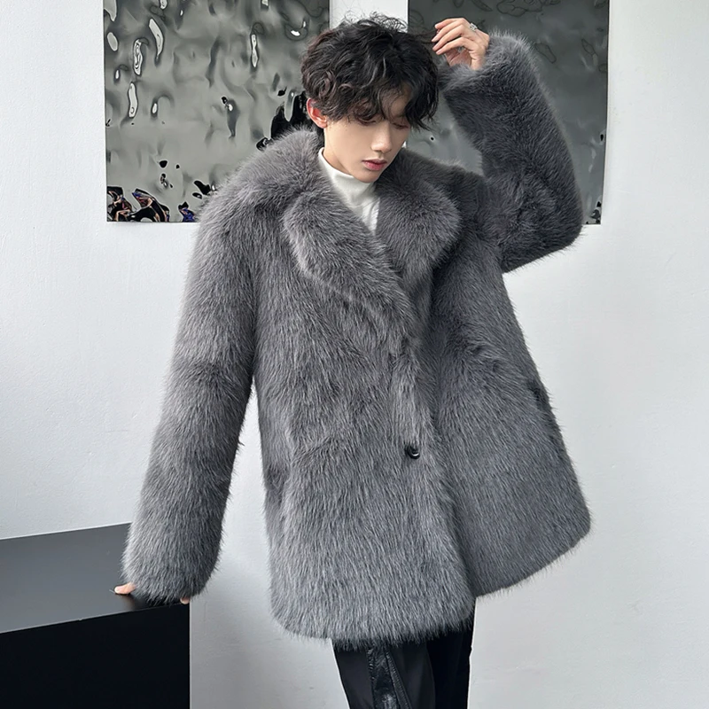 LUZHEN Winter Warm Windproof Imitation Fur Coat Handsome Trendy Elegance High End Light Luxury Solid Color Outerwear Male LZ7498