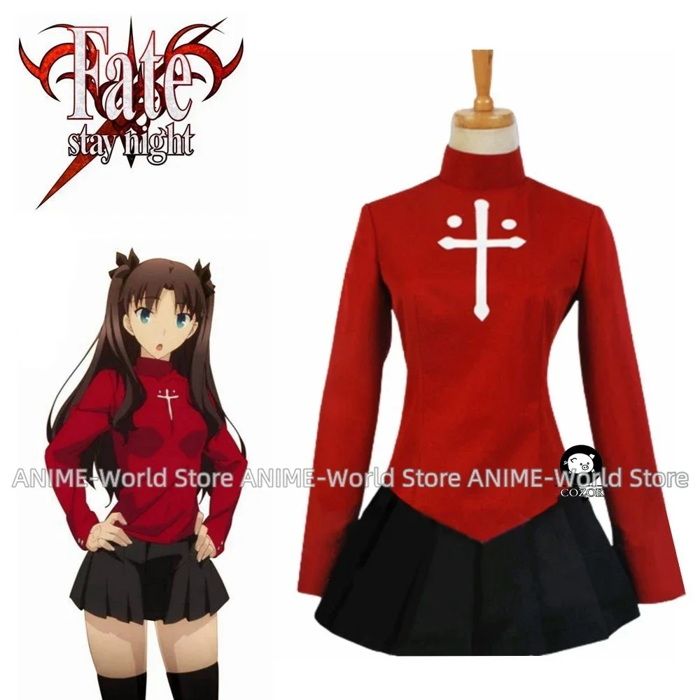 

《Custom Size》Fate Stay Night Rin Tohsaka Uniform Red Suit Top + Skirt Dress Cos Anime Halloween Cosplay Costume