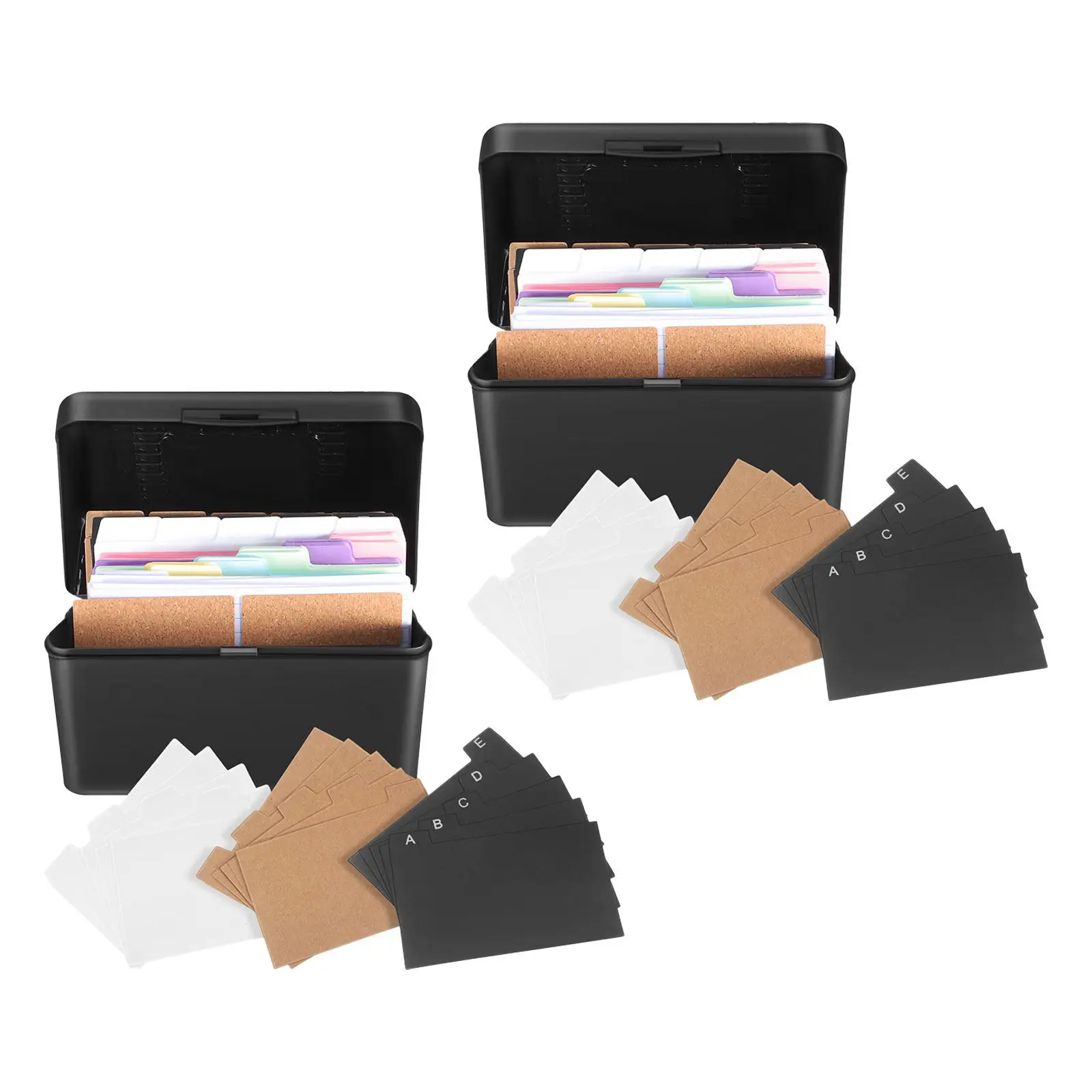2Sets Black Index Card Organizer Kit Lined Colored Cards Metal Binder Rings Cork Stickers Labeling for School Office Recipe