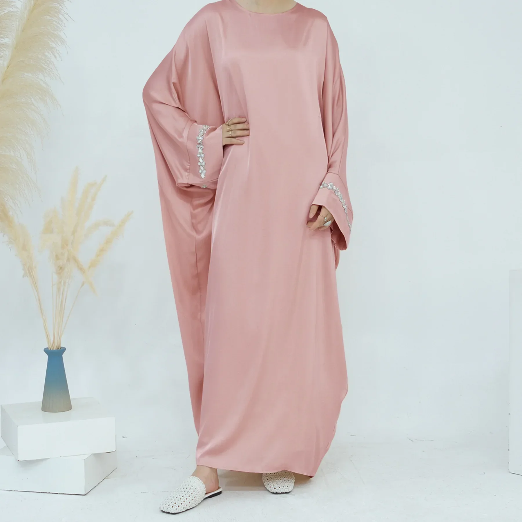 Satin Abayas pour femmes diamants Robe musulmane Ramadan Eid Djellaba turquie caftan Kebaya Caftan Marocain Femme Robe Jalabiya Islam
